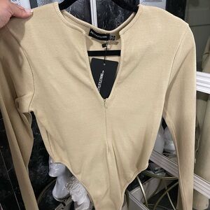 PrettyLittleThing Ribbed Beige Bodysuit